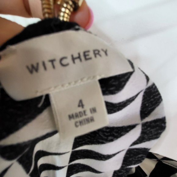 WITCHERY gold snake chain strap midi dress women's size 4 - 6 black white splits - Picture 3 of 12